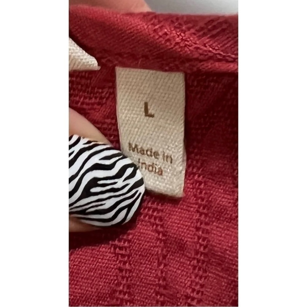 Soft Surroundings Womens Sz L Red Asymmetrical Cotton Jacquard Tunic Top Blouse - Picture 7 of 8